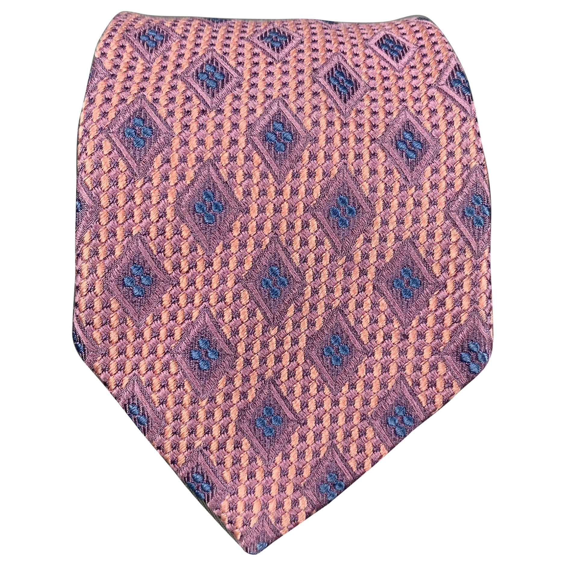 ERMENEGILDO ZEGNA Purple Blue Rhombus Silk / Cotton Tie For Sale