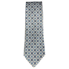 ERMENEGILDO ZEGNA Blue Yellow Abstrack Floral Silk Tie