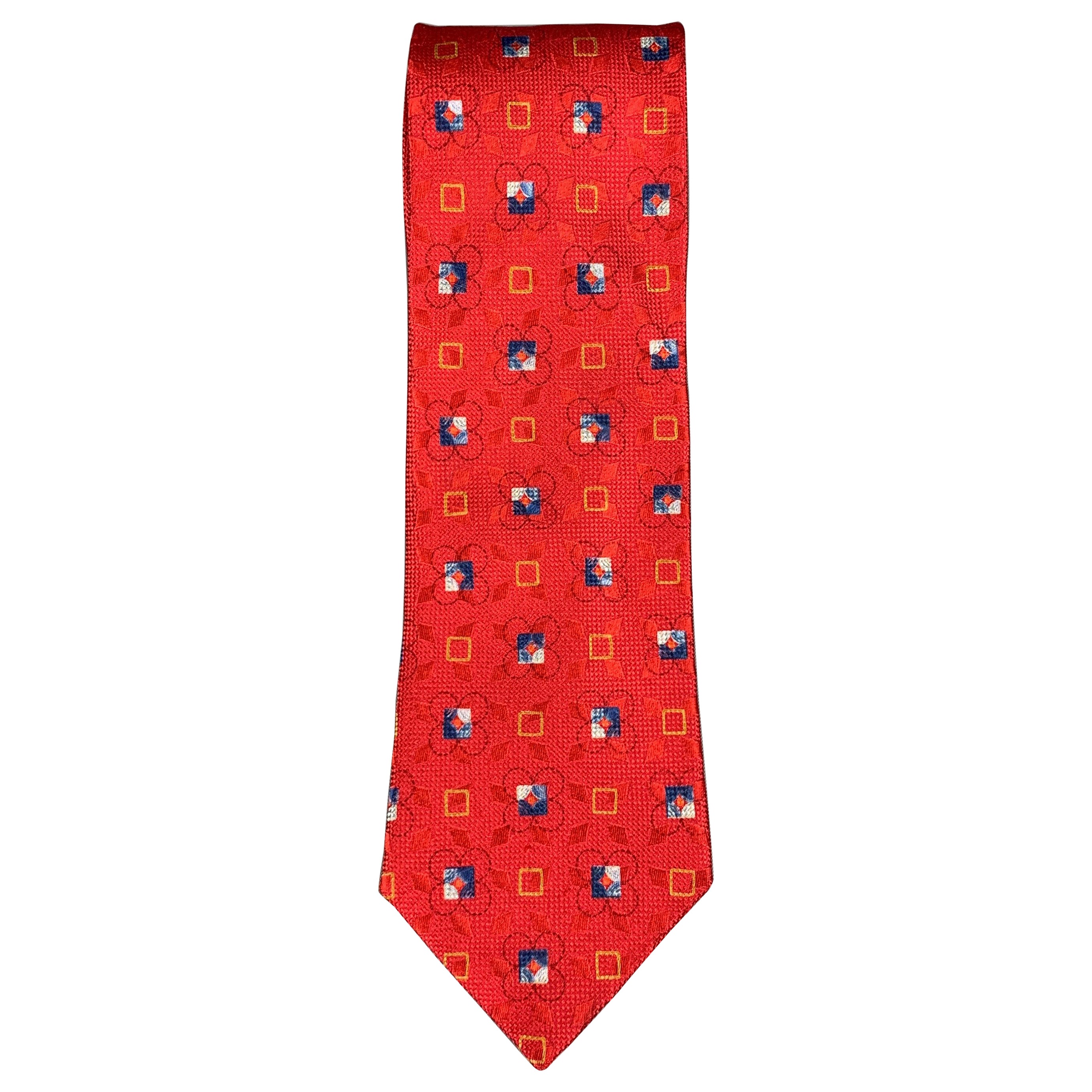 ERMENEGILDO ZEGNA Red Blue Squares Silk Tie For Sale