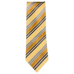 ERMENEGILDO ZEGNA Yellow Grey Diagonal Stripe Silk / Cotton Tie
