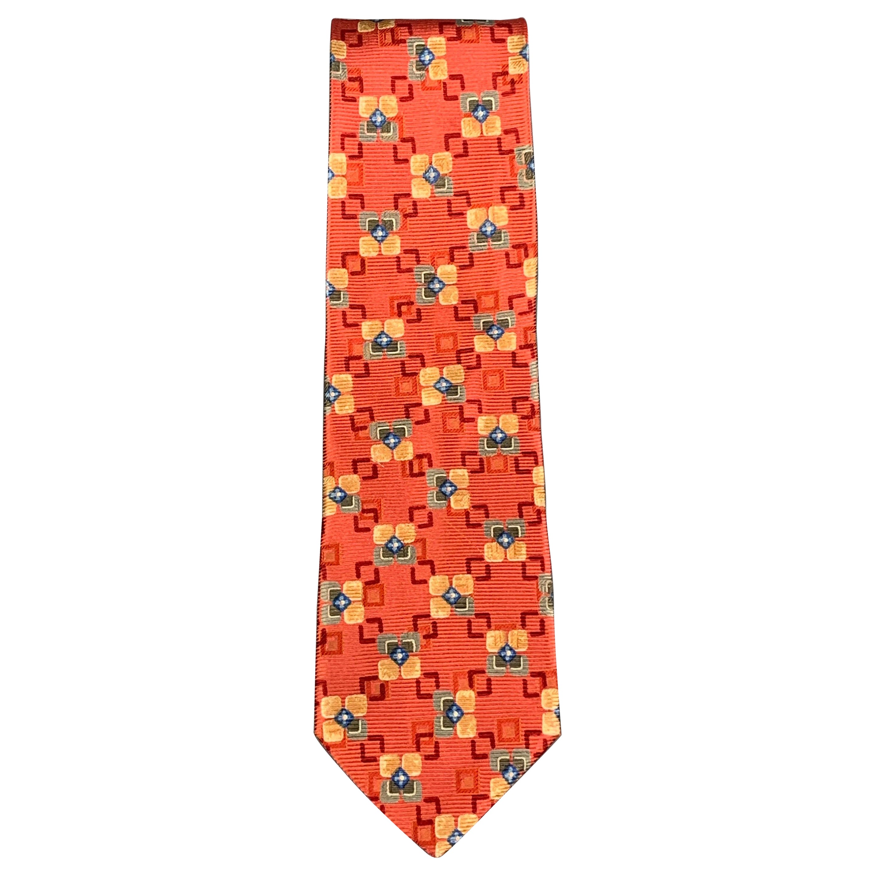 ERMENEGILDO ZEGNA Red Yellow/Blue Squares Silk Tie For Sale