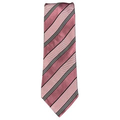 ERMENEGILDO ZEGNA Pink Black Diagonal Stripe Silk Tie