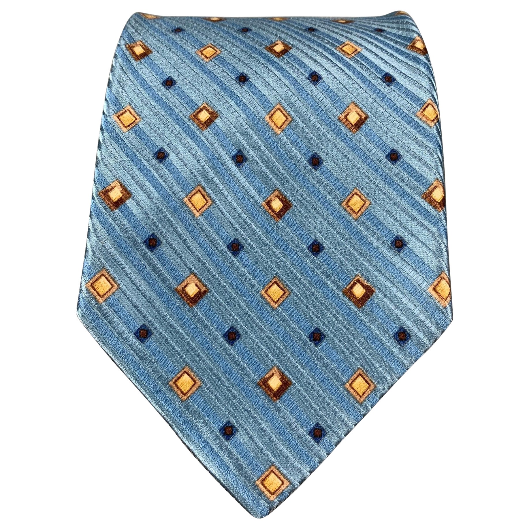 ERMENEGILDO ZEGNA Blue & Yellow Rhombus Silk Tie For Sale