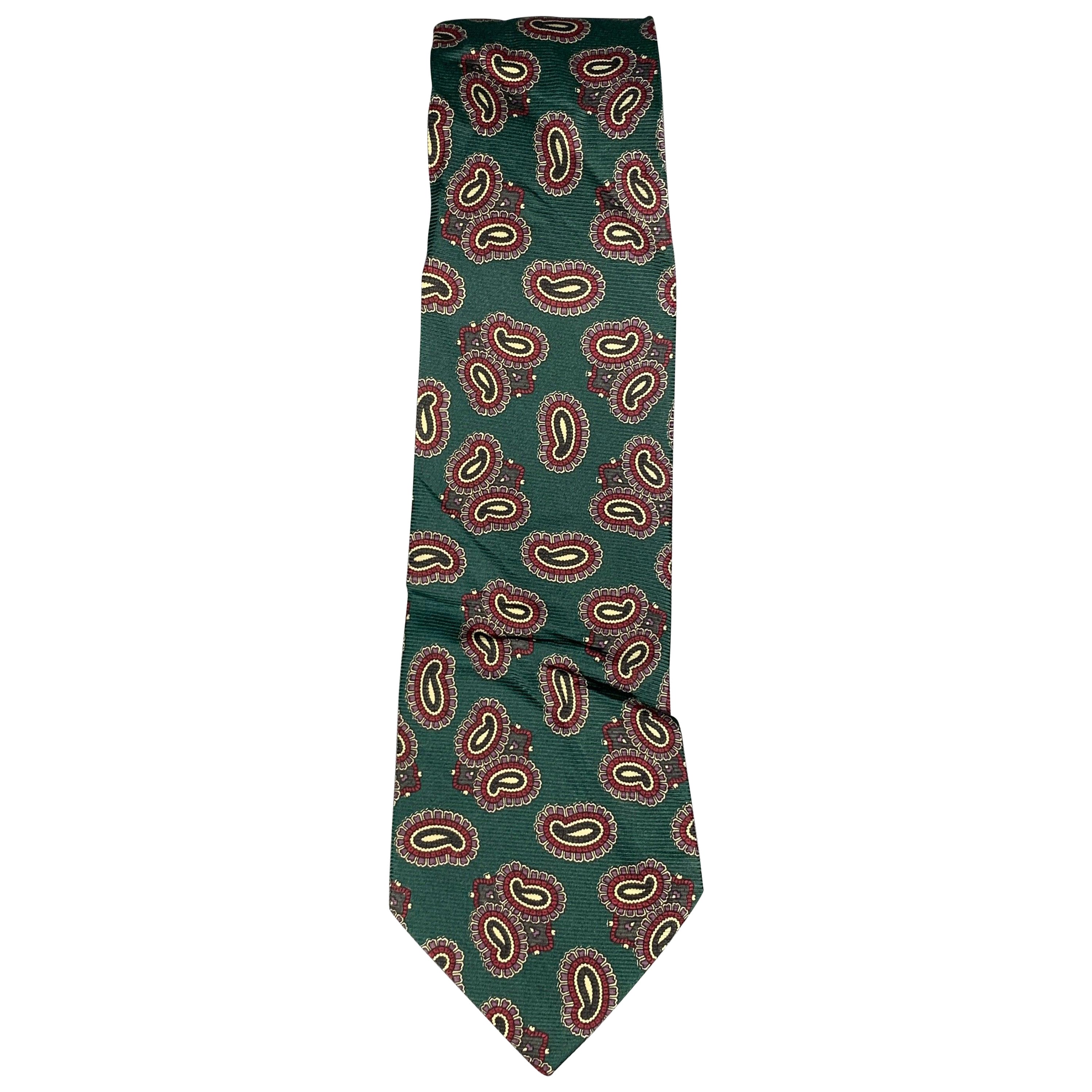 RALPH LAUREN Green Burgundy Paisley Silk Tie For Sale