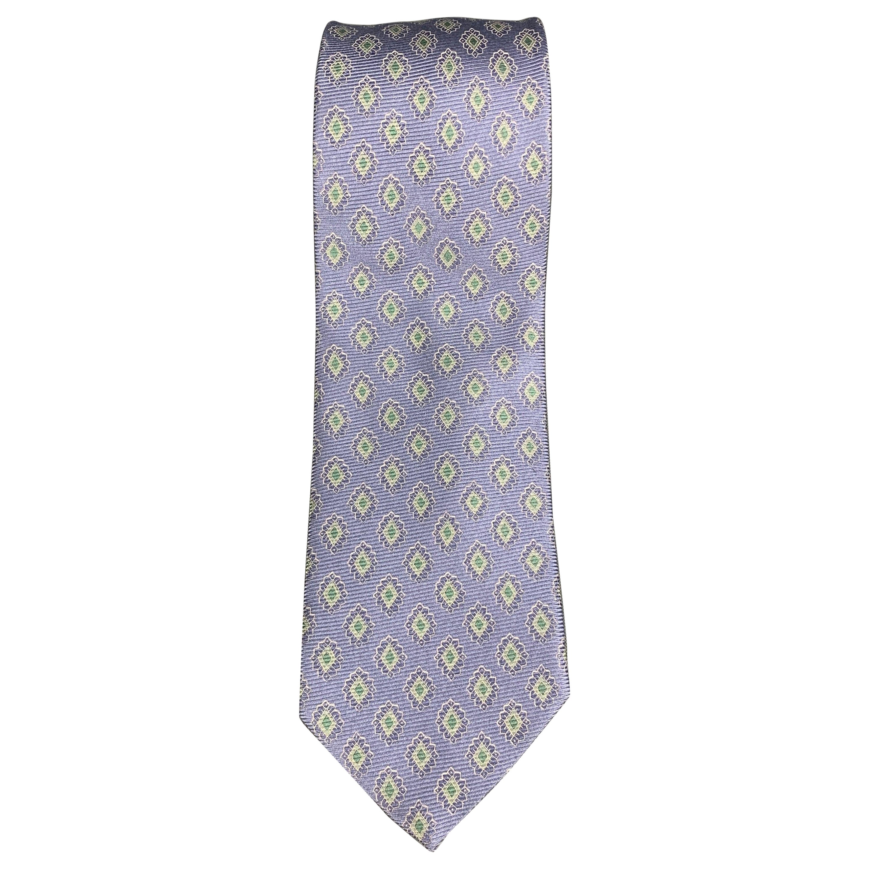 ERMENEGILDO ZEGNA Blue Green Rhombus Silk Tie For Sale