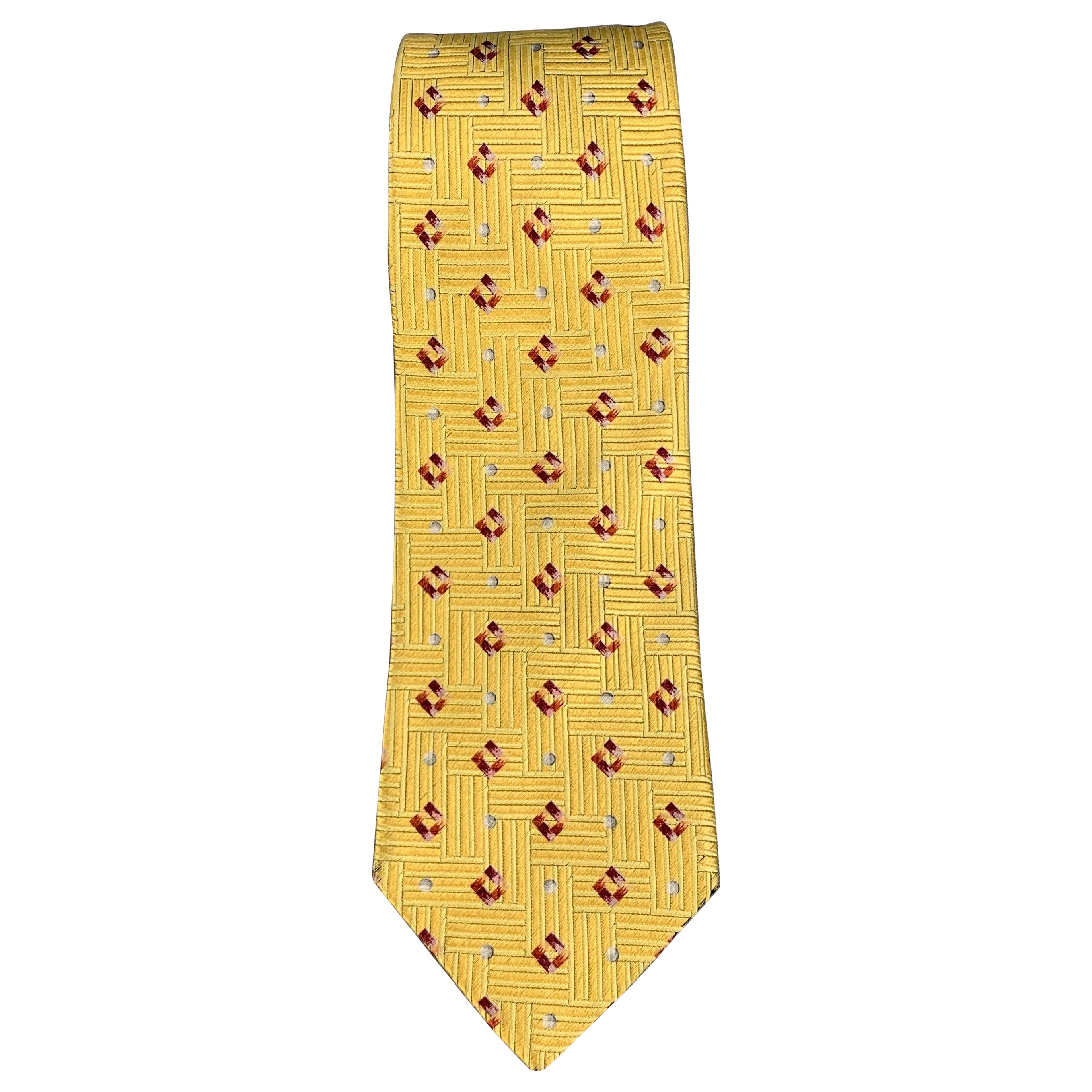 ERMENEGILDO ZEGNA Yellow Brown Rhombus Tie For Sale