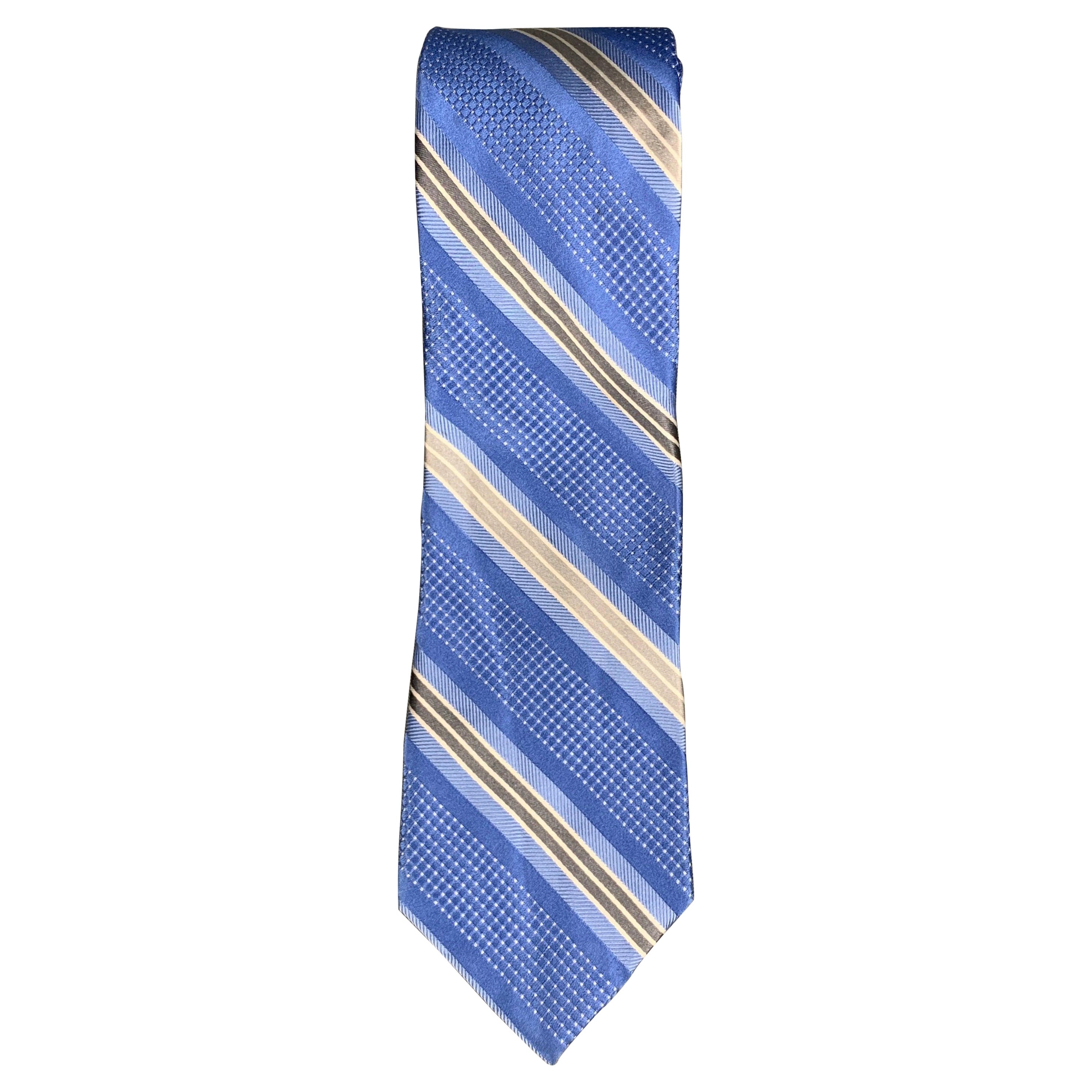 MICHAEL KORS Blue Grey Stripe Silk Tie For Sale