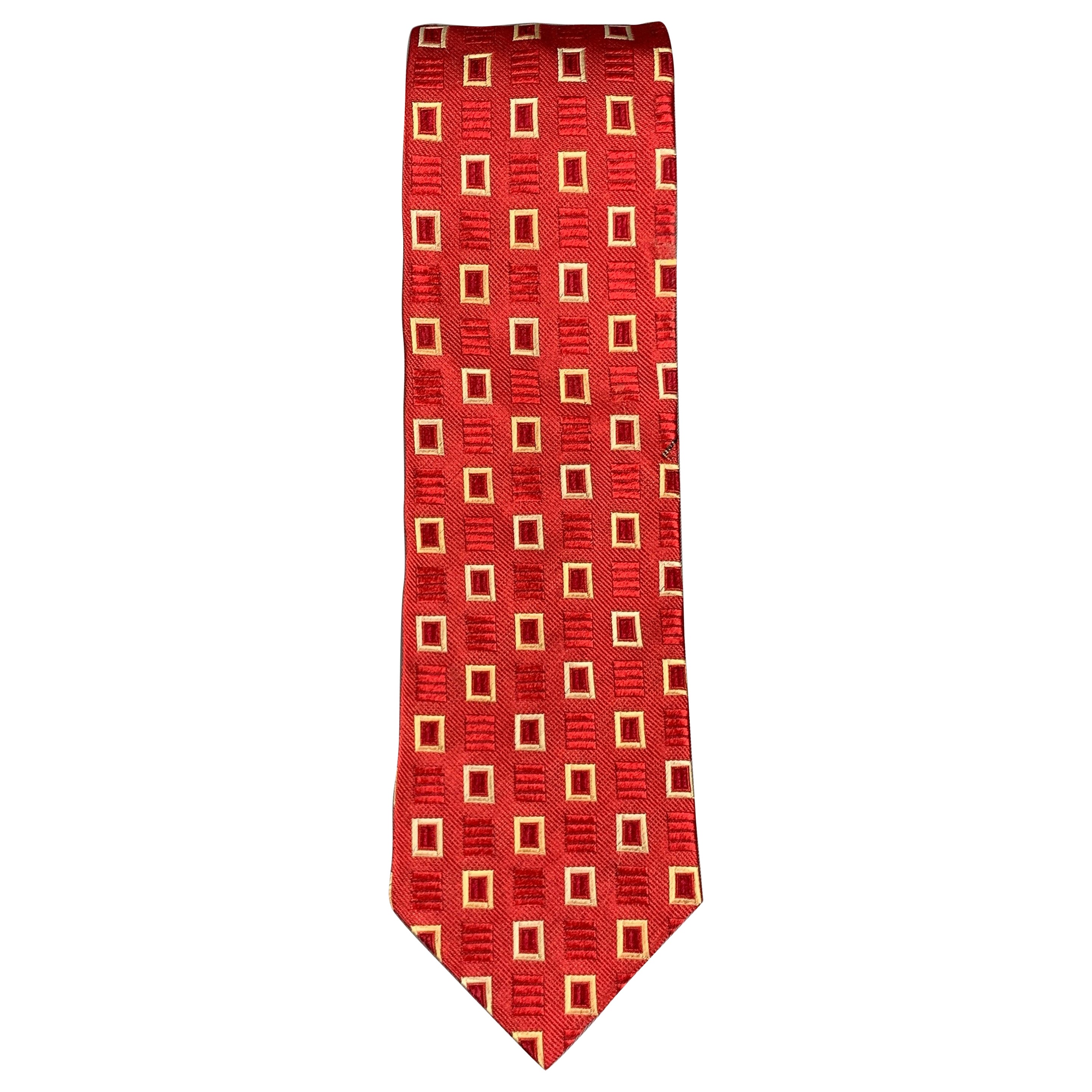 ERMENEGILDO ZEGNA Red White Squares Silk Tie For Sale