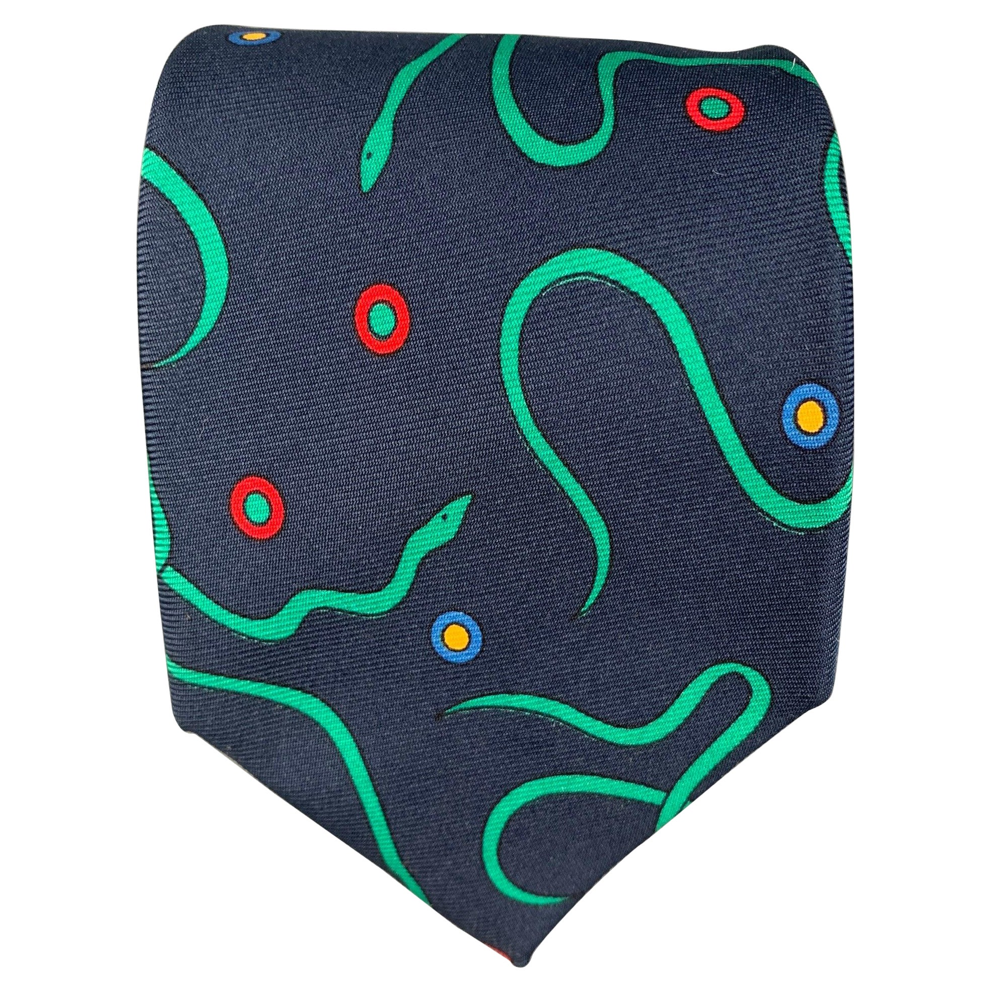 TURNBULL & ASSER cravate en soie imprimée serpent vert marine
