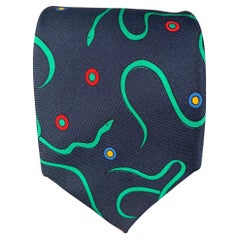 TURNBULL & ASSER Navy Green Snake Print Silk Tie