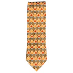 ERMENEGILDO ZEGNA Brown Red & Orange Abstrack Floral Silk Tie