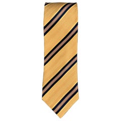 ERMENEGILDO ZEGNA Yellow Navy Diagonal Stripe Silk Tie