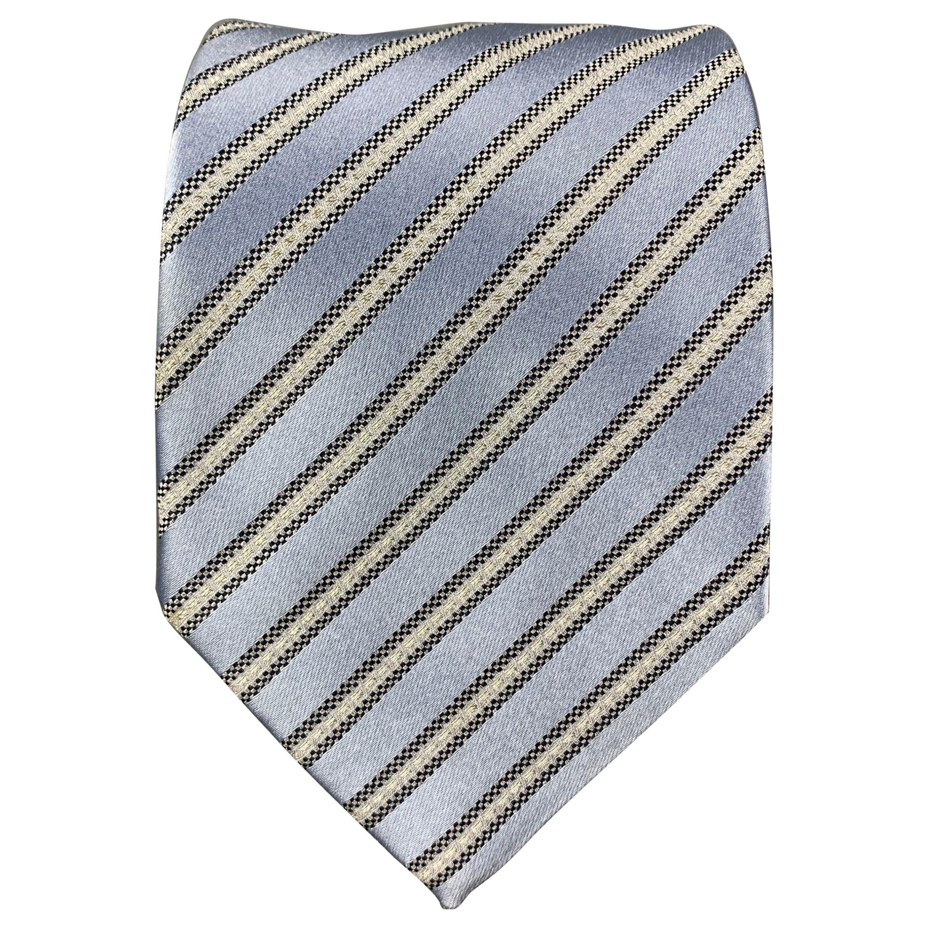 ERMENEGILDO ZEGNA Hellblaue silberne Diagonalstreifen-Krawatte aus Seidenmischung im Angebot