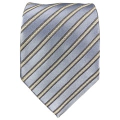 ERMENEGILDO ZEGNA Light Blue Silver Diagonal Stripe Silk Blend Tie