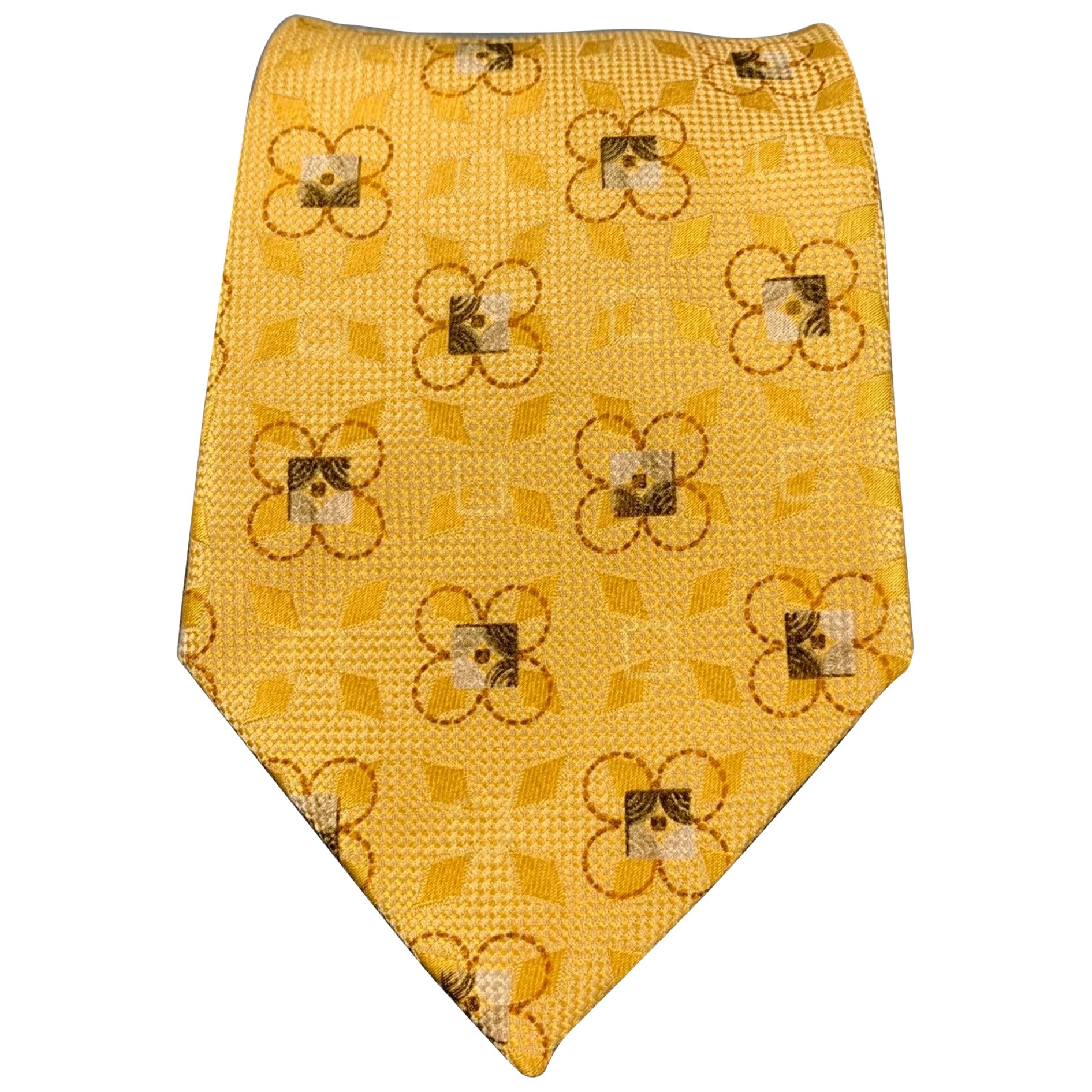 ERMENEGILDO ZEGNA Yellow Jacquard Silk Tie For Sale