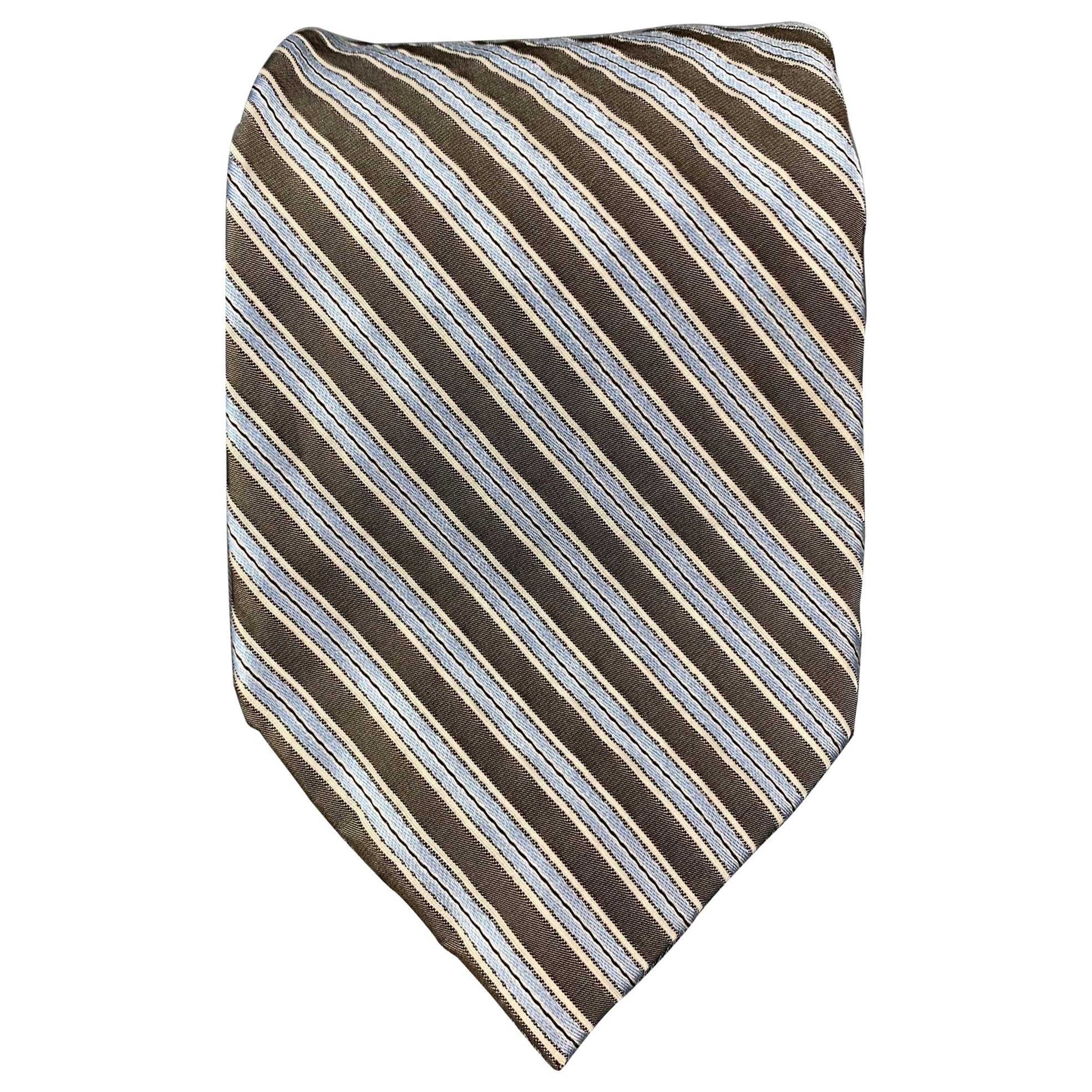 WILKES BASHFORD Green Blue Diagonal Stripe Silk Tie For Sale