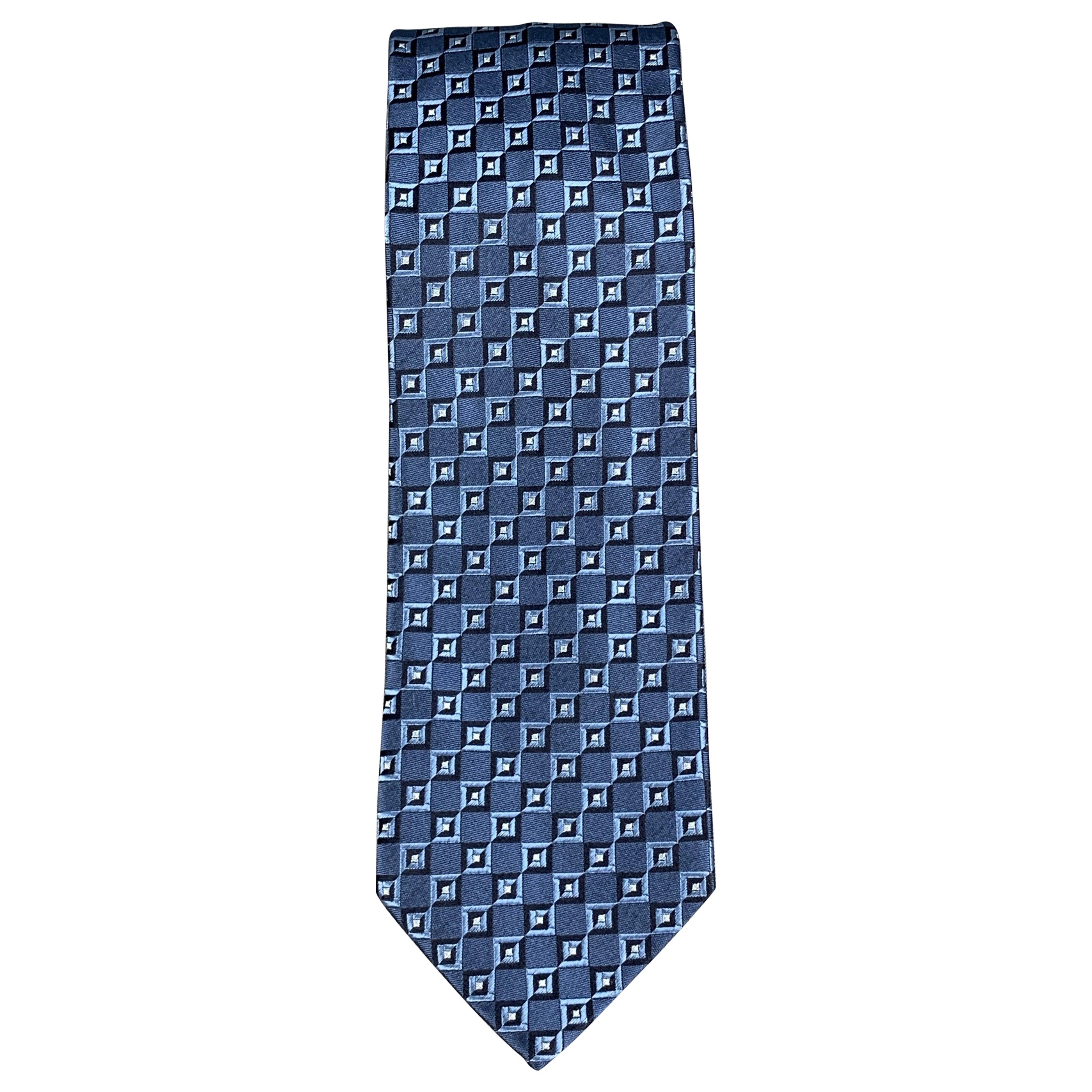 ERMENEGILDO ZEGNA Navy Blue Checkered Silk Tie For Sale