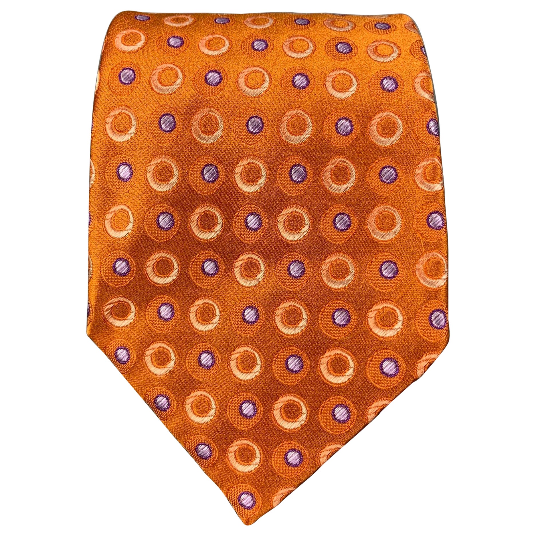 ERMENEGILDO ZEGNA Orange Purple Dots Silk Tie For Sale