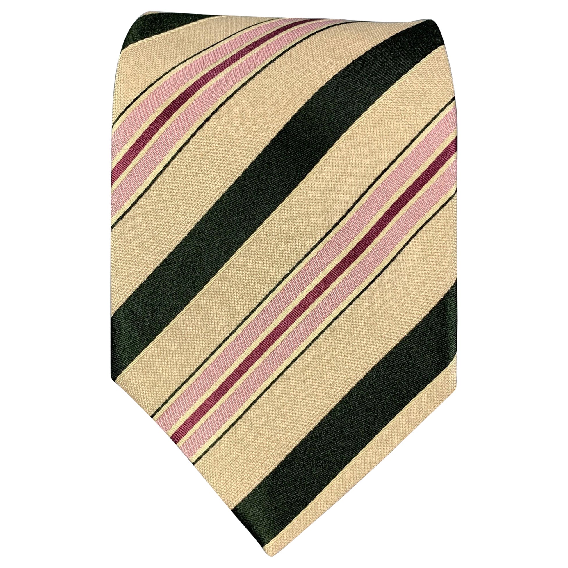 ERMENEGILDO ZEGNA for WILKES BASHFORD Beige Black Pink Diagonal Stripe Silk Tie For Sale