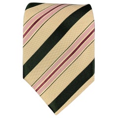ERMENEGILDO ZEGNA pour WILKES BASHFORD Cravate en soie à rayures diagonales beige, noir et rose