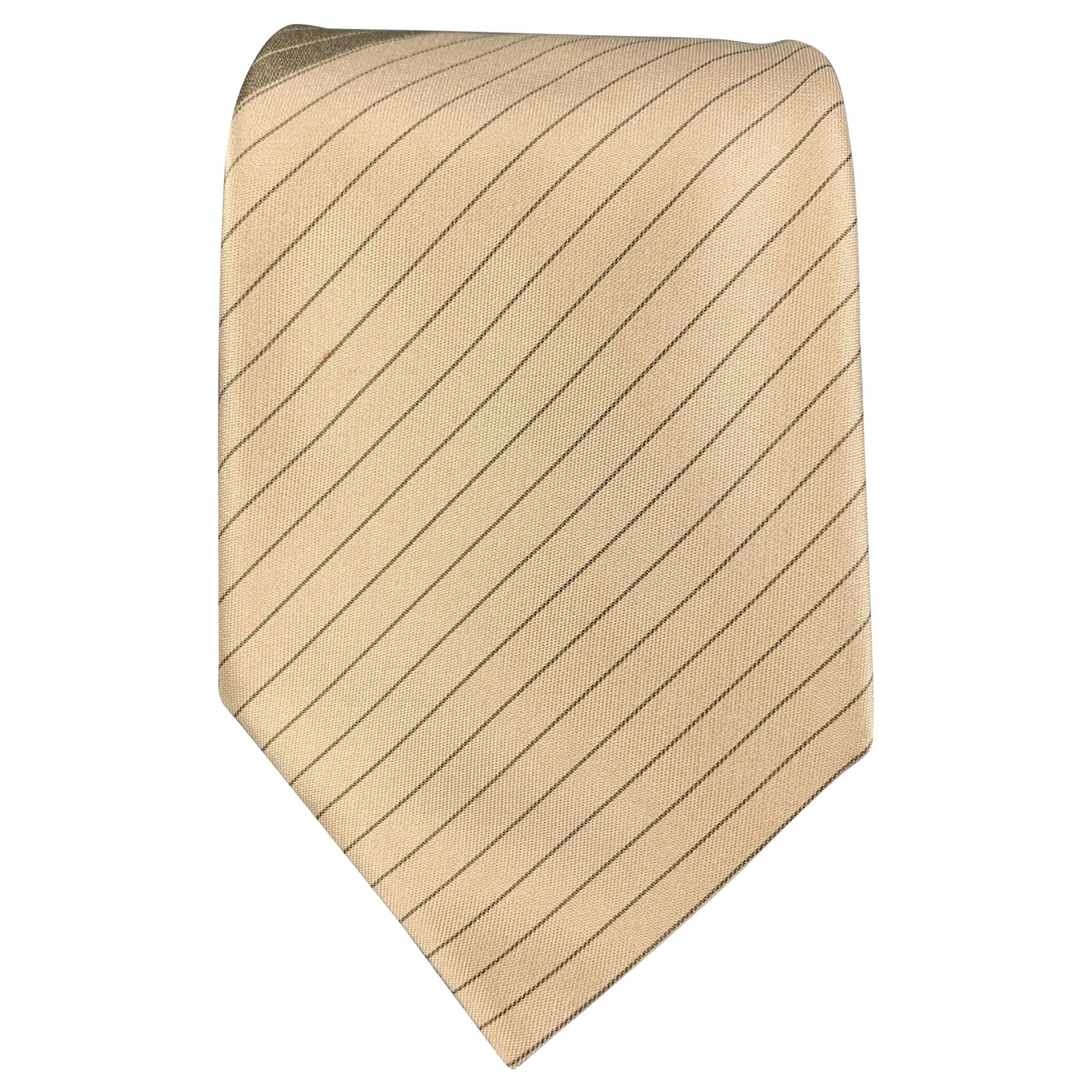 JIL SANDER Size Beige Grey Diagonal Stripe Silk Satin Tie For Sale