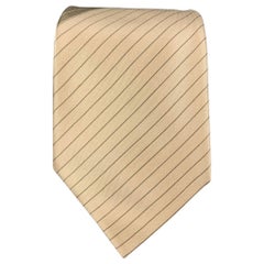 JIL SANDER - Cravate en satin de soie à rayures diagonales beige-gris