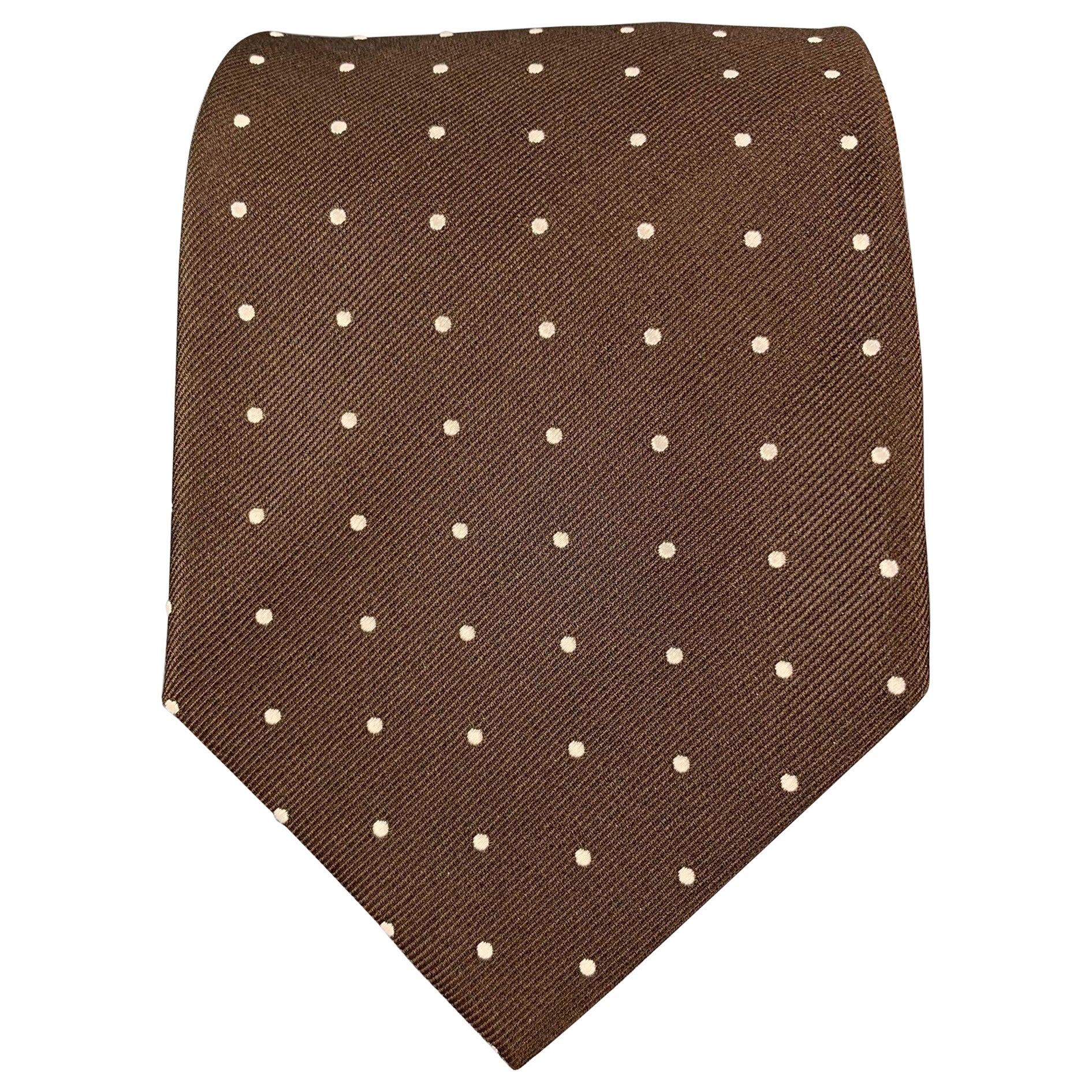 ERMENEGILDO ZEGNA for WILKES BASHFORD Brown White Polka Dot Silk Tie For Sale