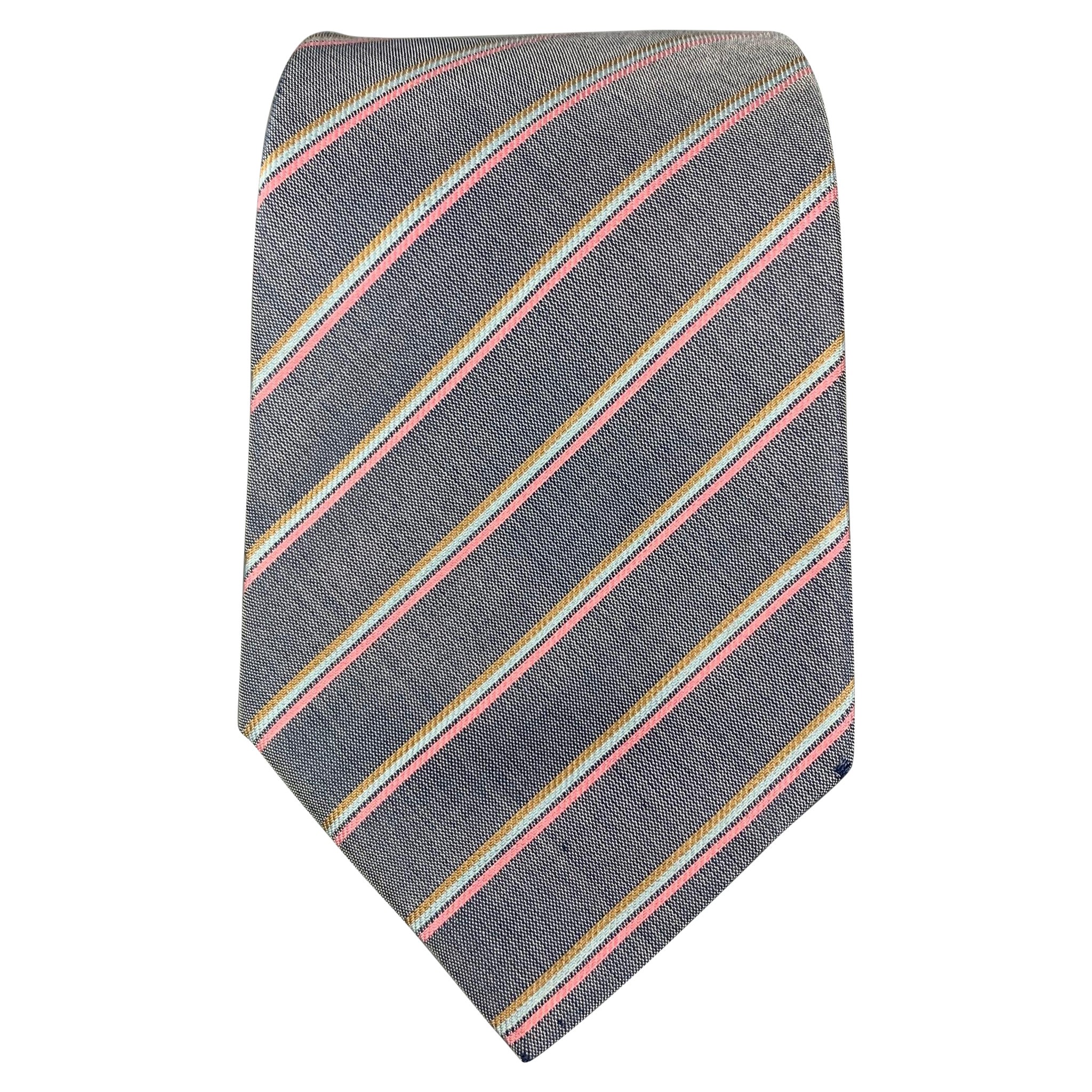 Vintage ISSEY MIYAKE Grey Pink Diagonal Stripe Silk Tie For Sale