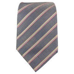 Vintage ISSEY MIYAKE Grey Pink Diagonal Stripe Silk Tie