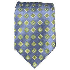 KITON Blue Green Rhombus Print Silk Tie