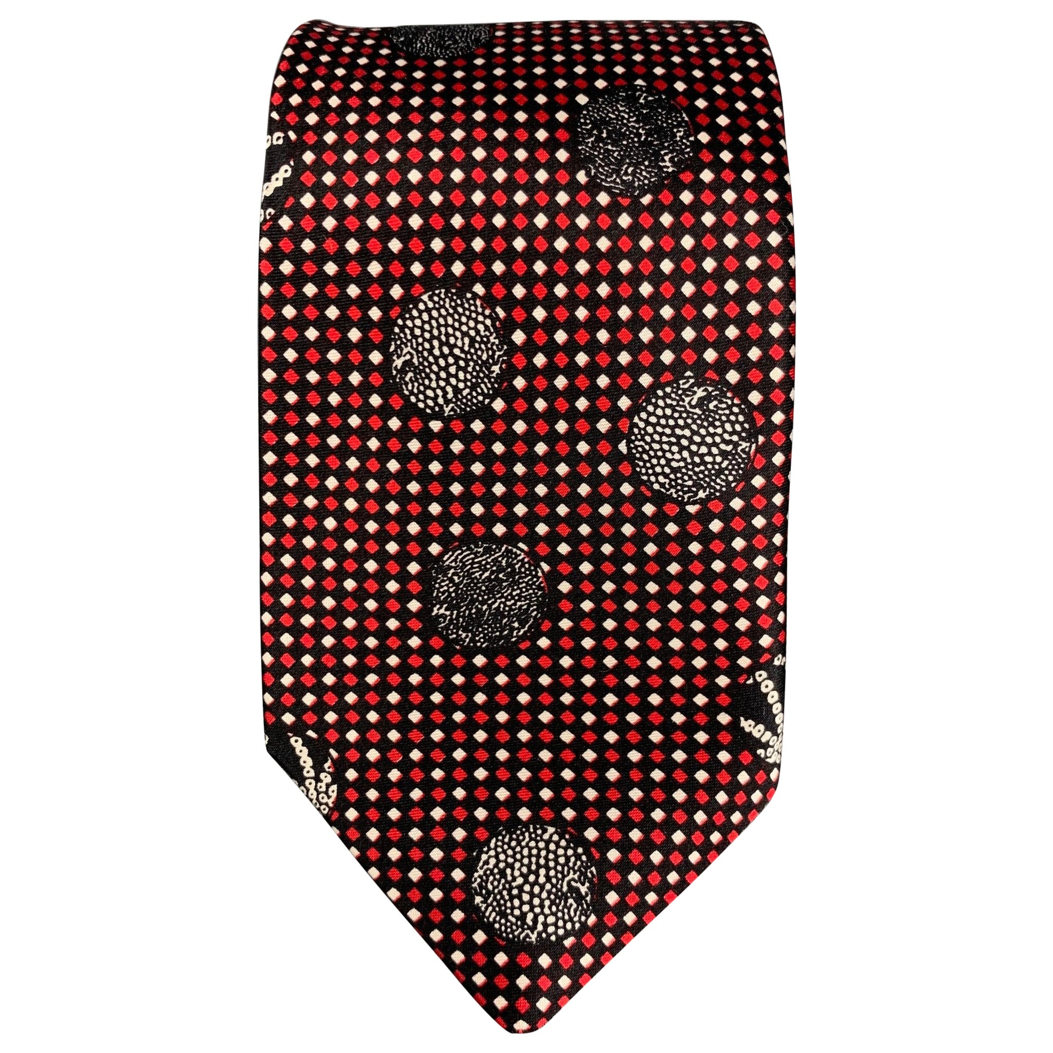 BOTTEGA VENETA Black Red Print Silk Tie For Sale