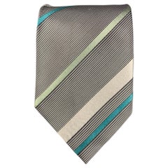 Used DRIES VAN NOTEN Grey Black Stripe Silk Tie