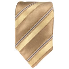 KITON Taupe Yellow Diagonal Stripe Silk Tie