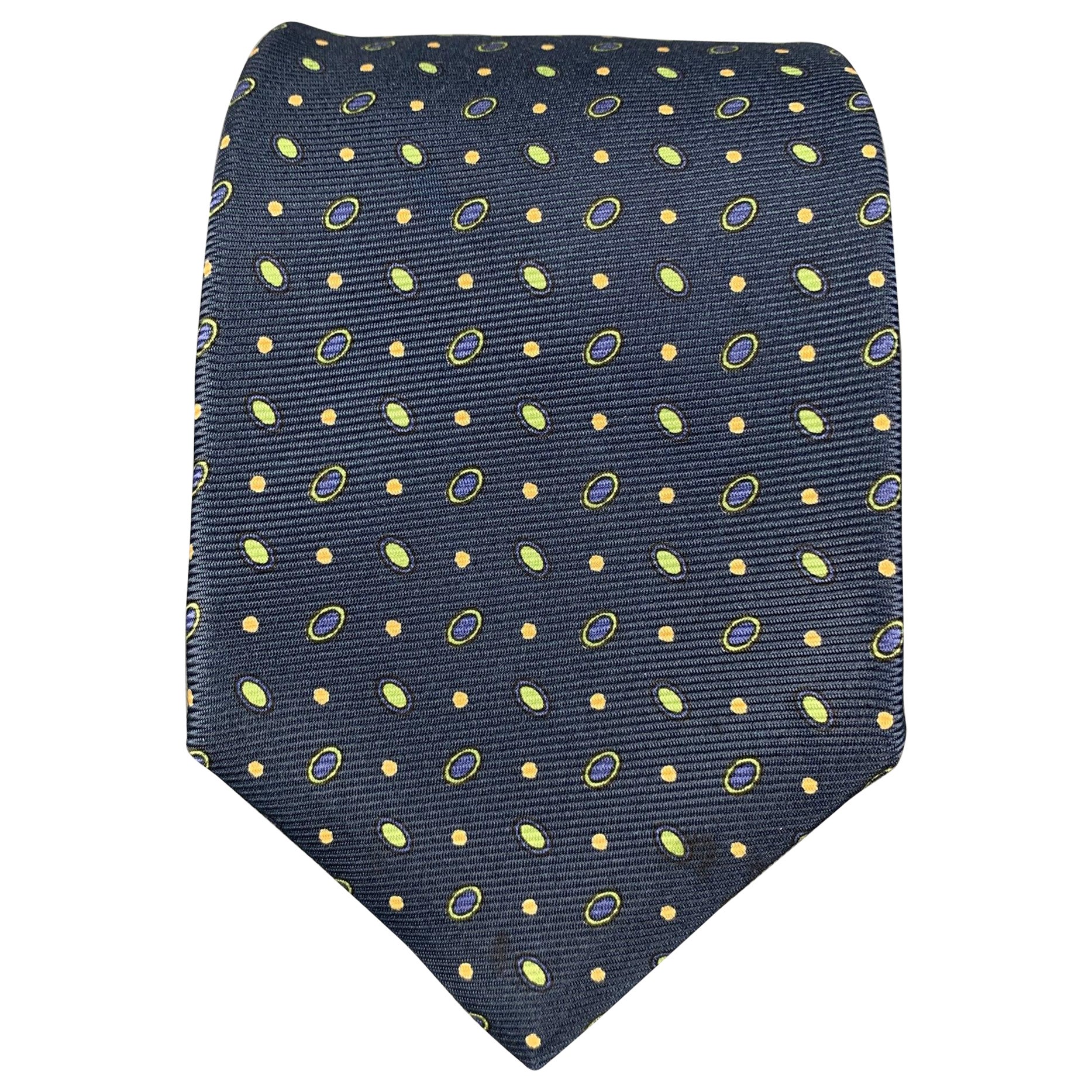 KITON Navy Green Dots Silk Tie For Sale