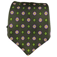 KITON Dark Green Purple Abstract Floral Silk Tie