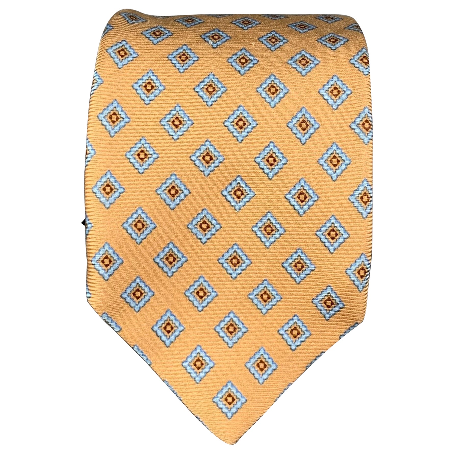 KITON Yellow Blue Rhombus Silk Tie For Sale