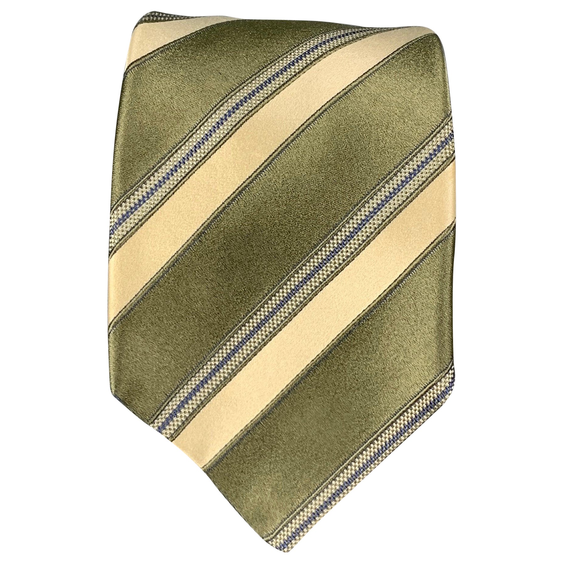 KITON Moss Yellow Diagonal Stripe Silk Tie For Sale