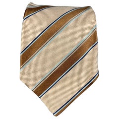 KITON Tan White Diagonal Stripe Tie