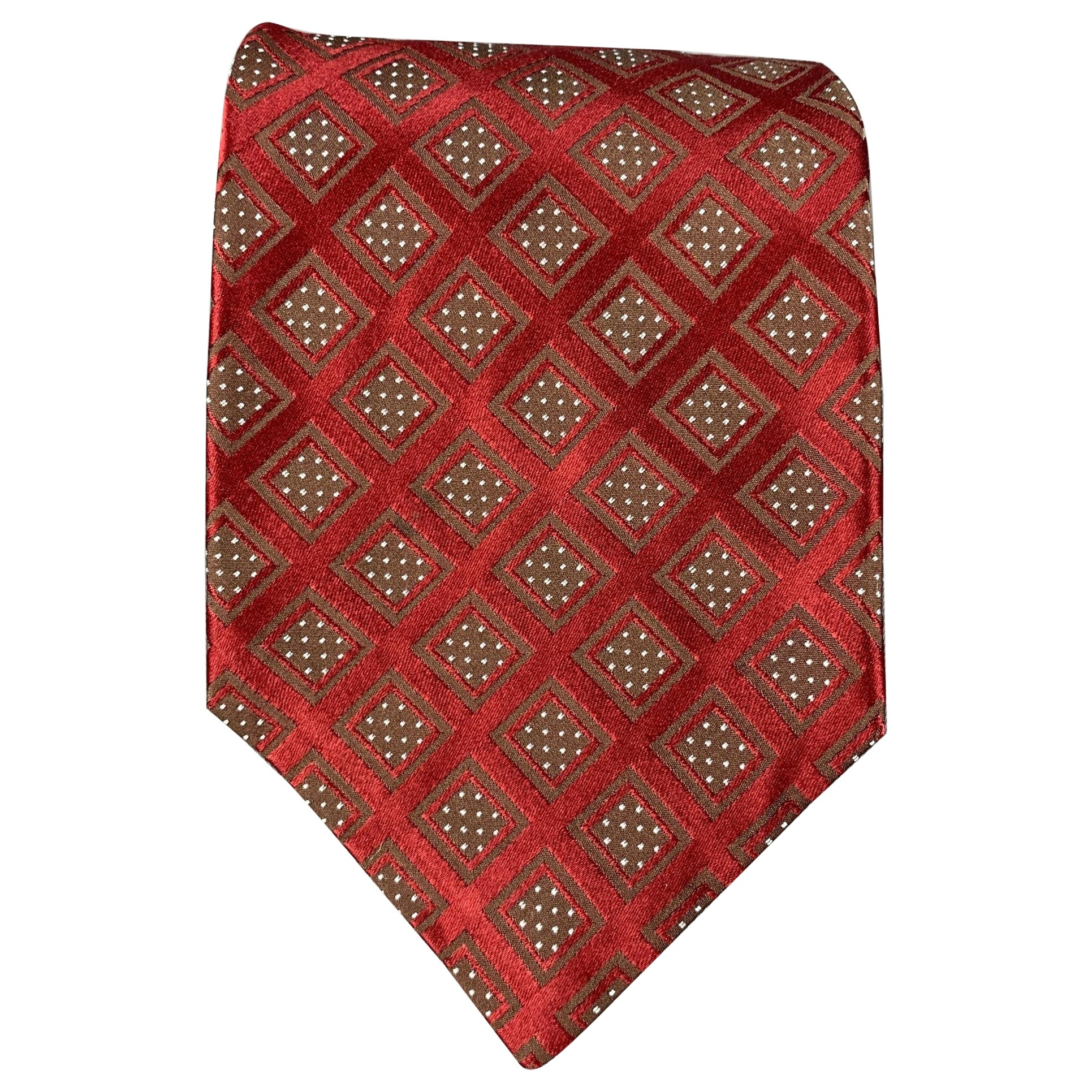 KITON Burgundy Taupe Rhombus Silk Tie For Sale