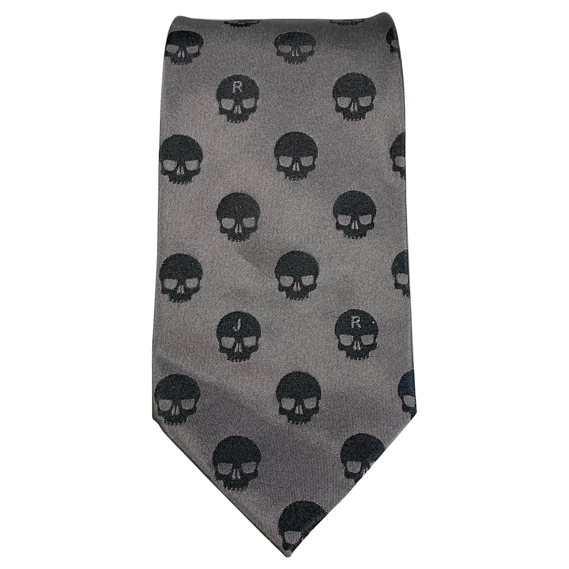 JOHN RICHMOND Charcoal Skull Silk Tie