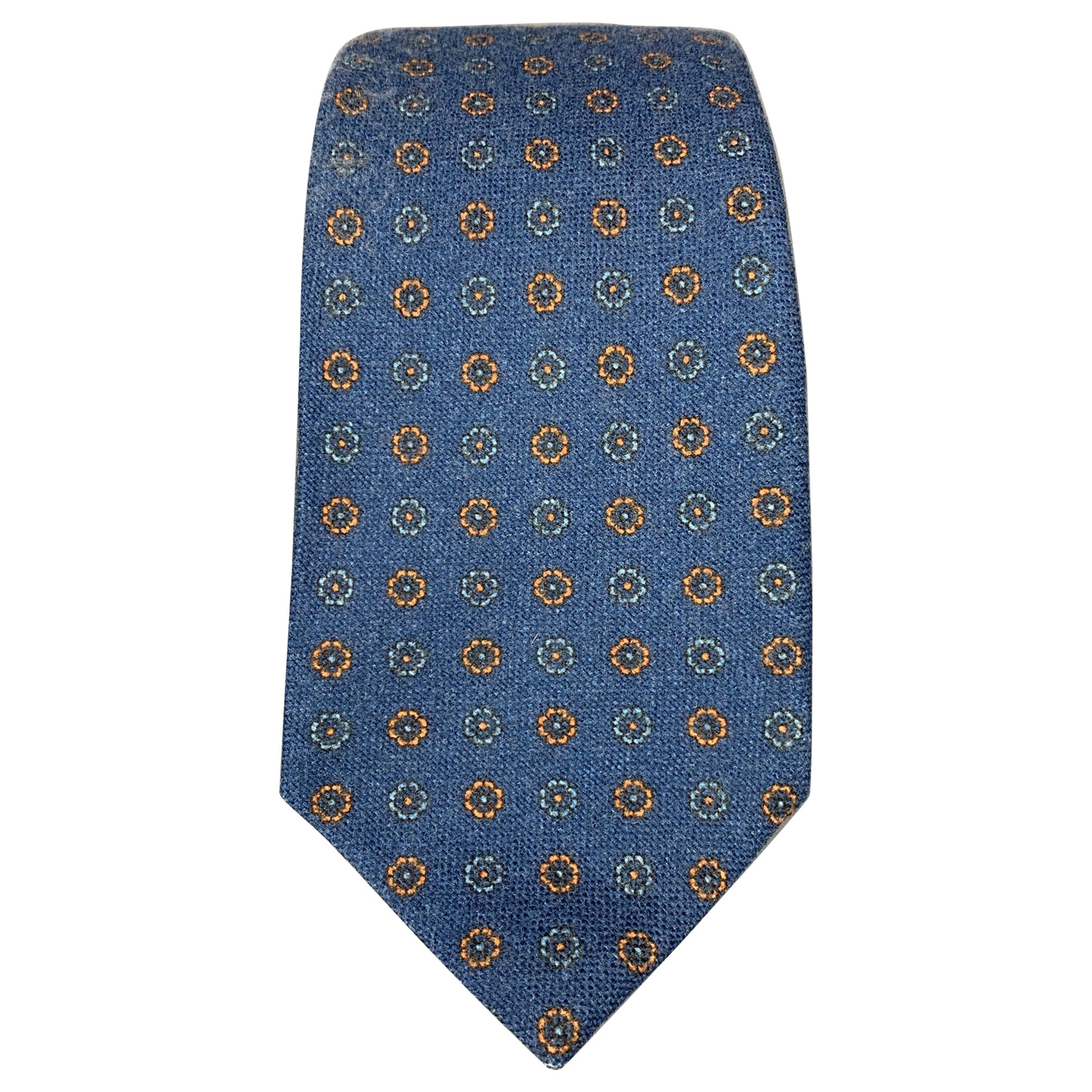 ISAIA Blue & Yellow Floral Wool Tie For Sale