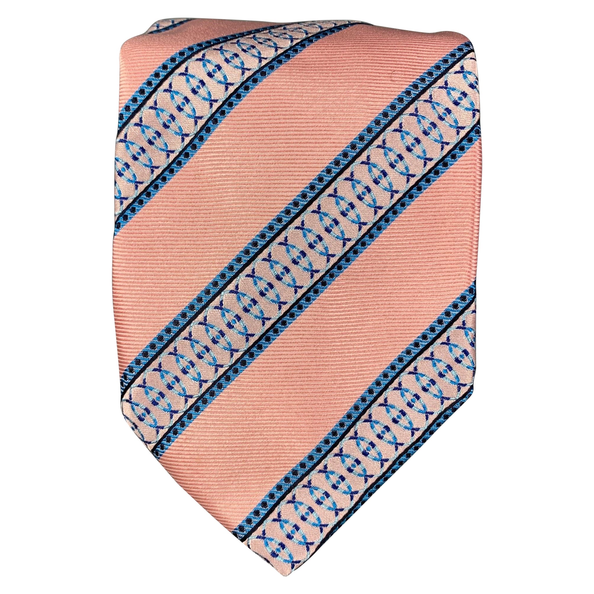 PAUL SMITH Pink Blue Stripe Silk Tie For Sale