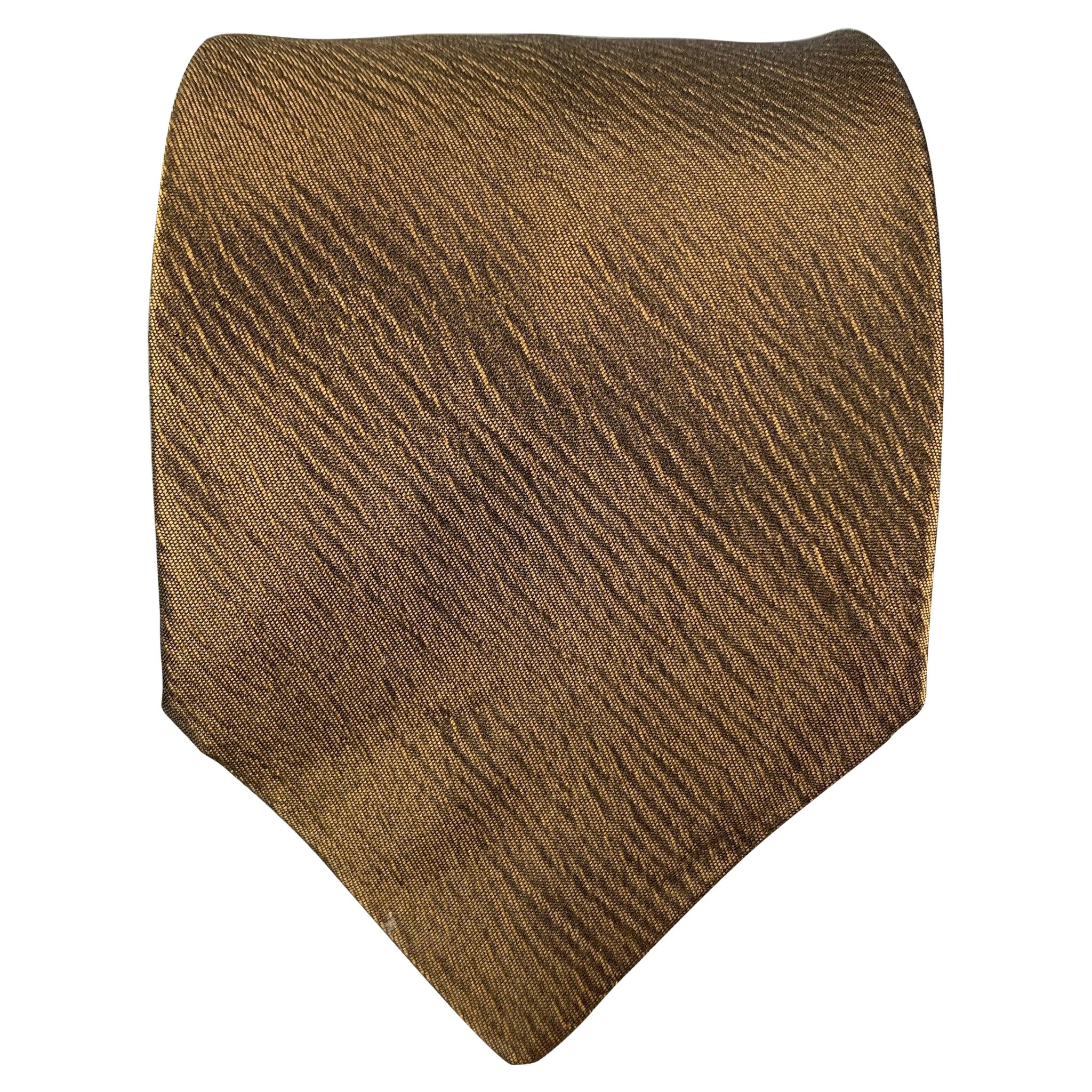 JIL SANDER Brown Textured Silk Viscose Tie For Sale