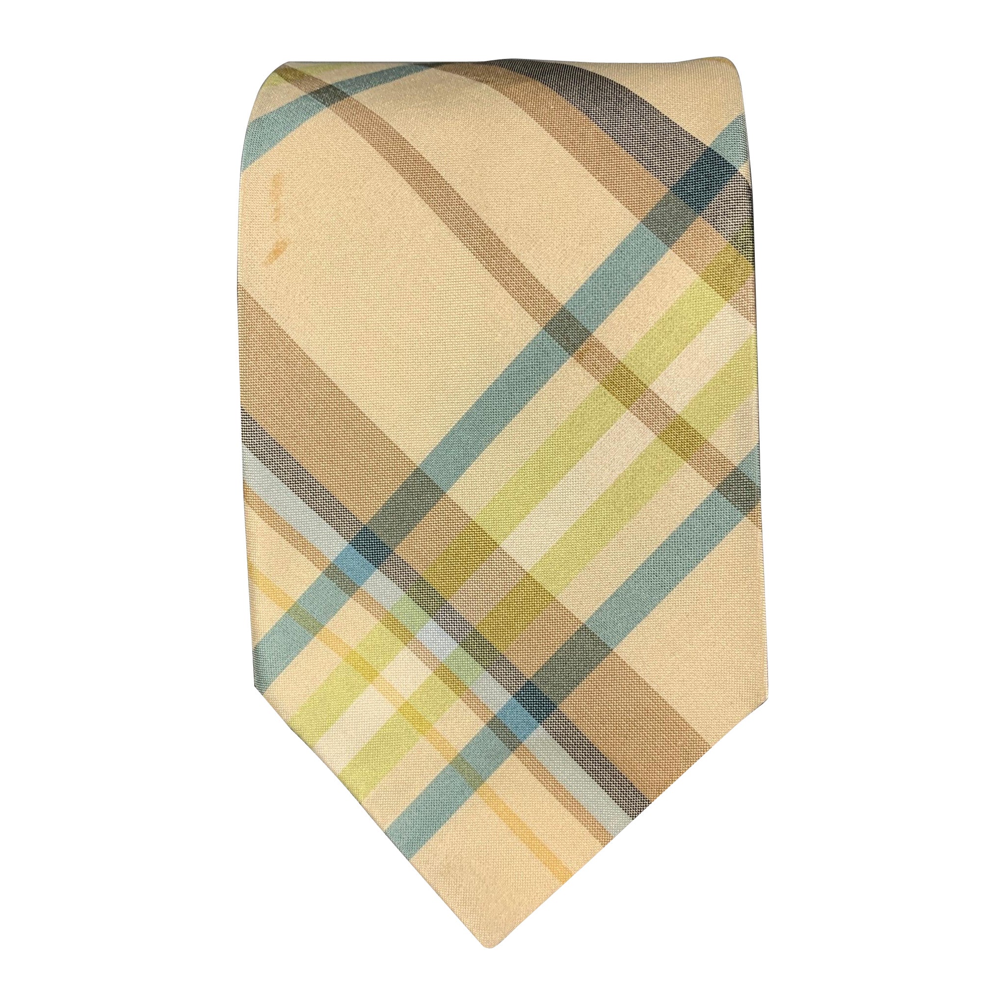 JIL SANDER Yellow Blue Plaid Silk Tie For Sale