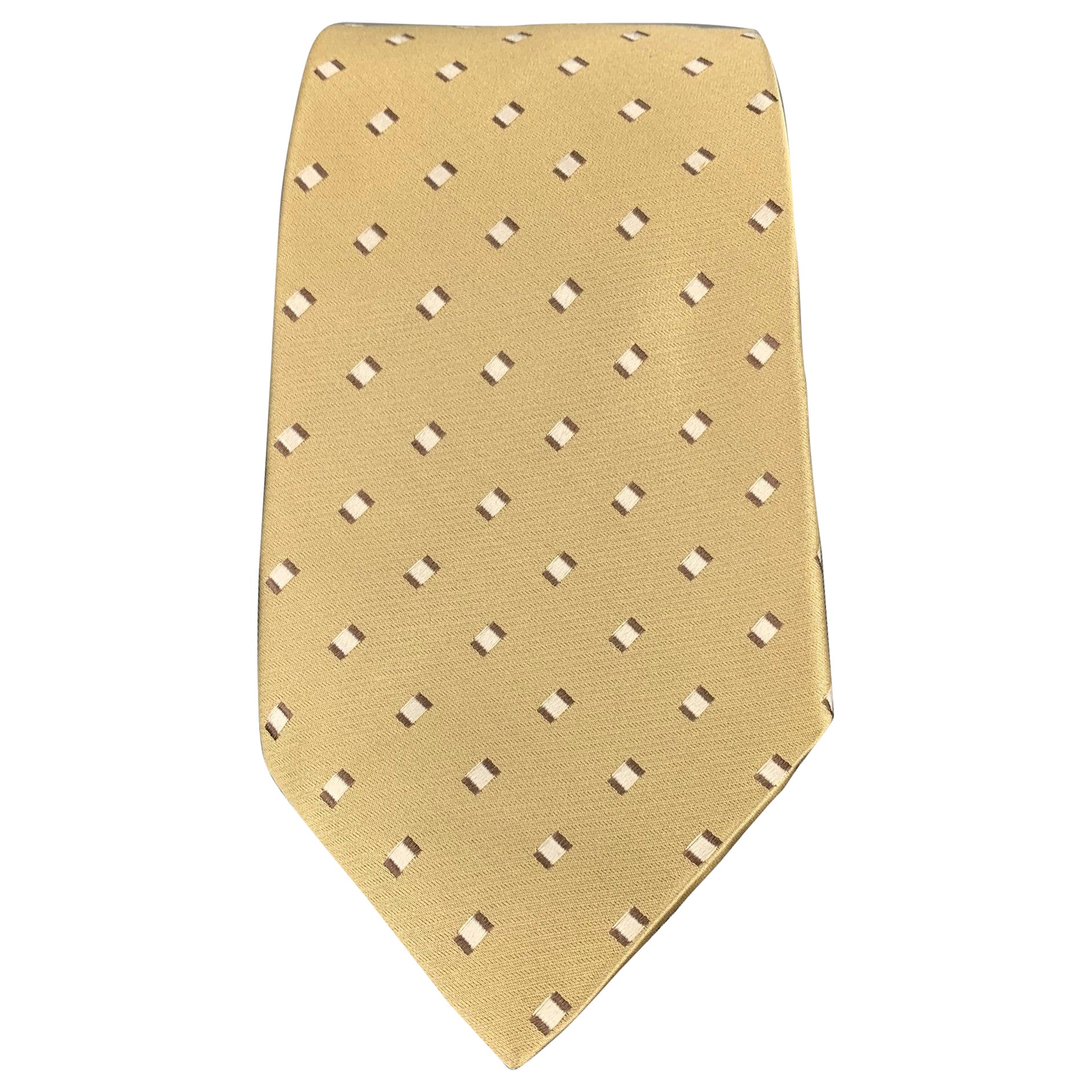 ERMENEGILDO ZEGNA Gold Squares Silk Tie For Sale