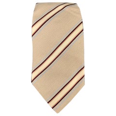 ERMENEGILDO ZEGNA Beige & Navy Diagonal Strip Silk Tie