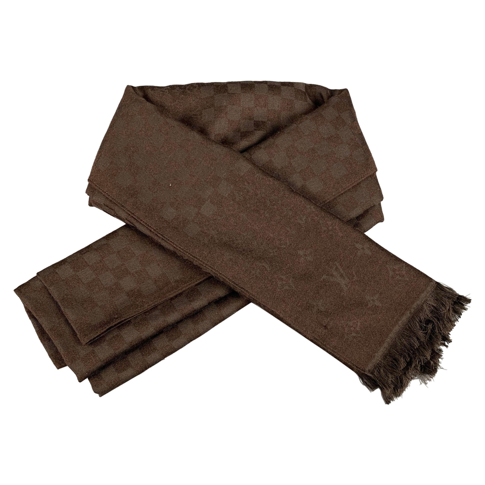 LOUIS VUITTON Brown Monogram Cashmere Silk Scarves For Sale