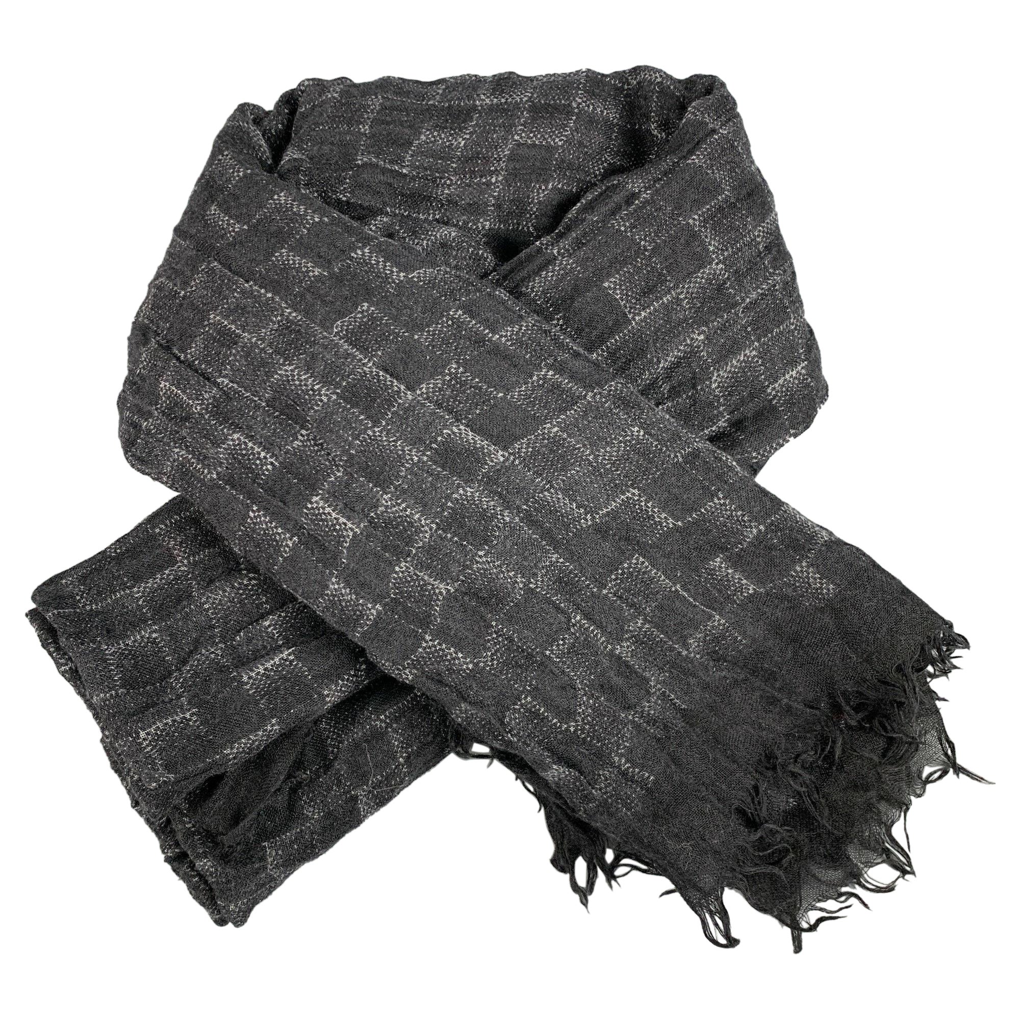 LOUIS VUITTON Black Grey Checkered Cashmere Silk Scarves For Sale