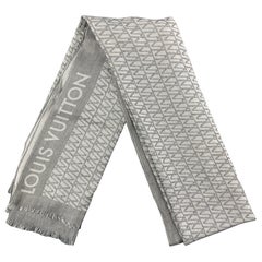 LOUIS VUITTON - Écharpe en coton et soie à rayures grises et blanches