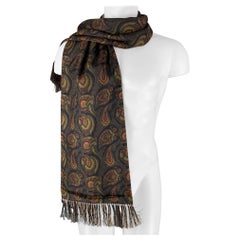 BERGDORF GOODMAN Green Brown Orange Paisley Cashmere Silk Scarves